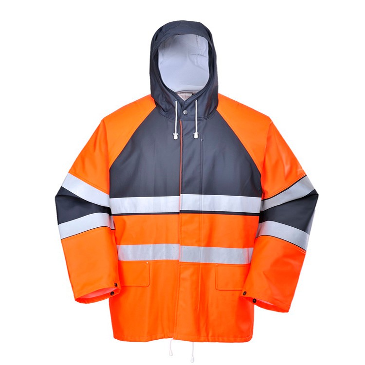 Hi Visbility PU Rain jacket with local reflective stripes