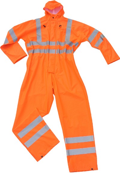 Hi Visibility PU rain coverall with local reflective stripes